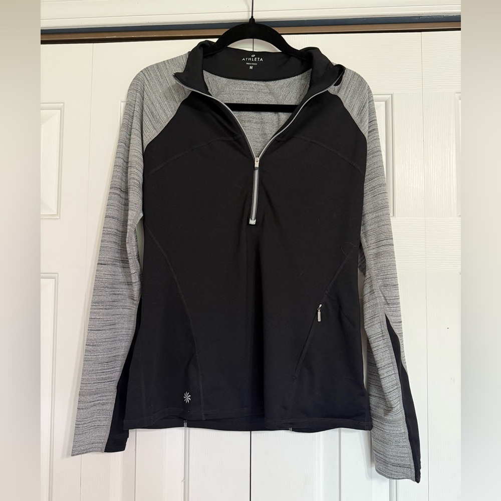 Athleta Black and Gray Quarter-Zip Hoodie